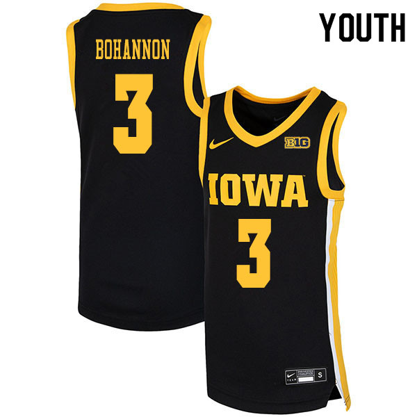 2020 Youth #3 Jordan Bohannon Iowa Hawkeyes College Basketball Jerseys Sale-Black